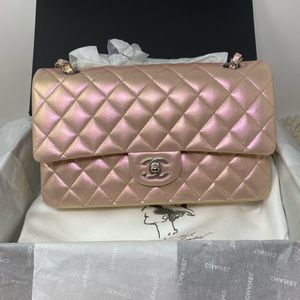 Chanel medium double flap 21k iridescent pink bag NWT